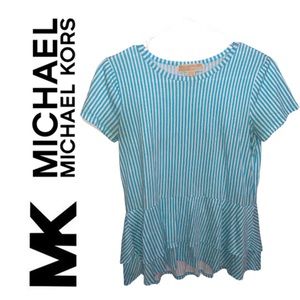 💙 Michael Kors Blue & White Striped Ruffle Top